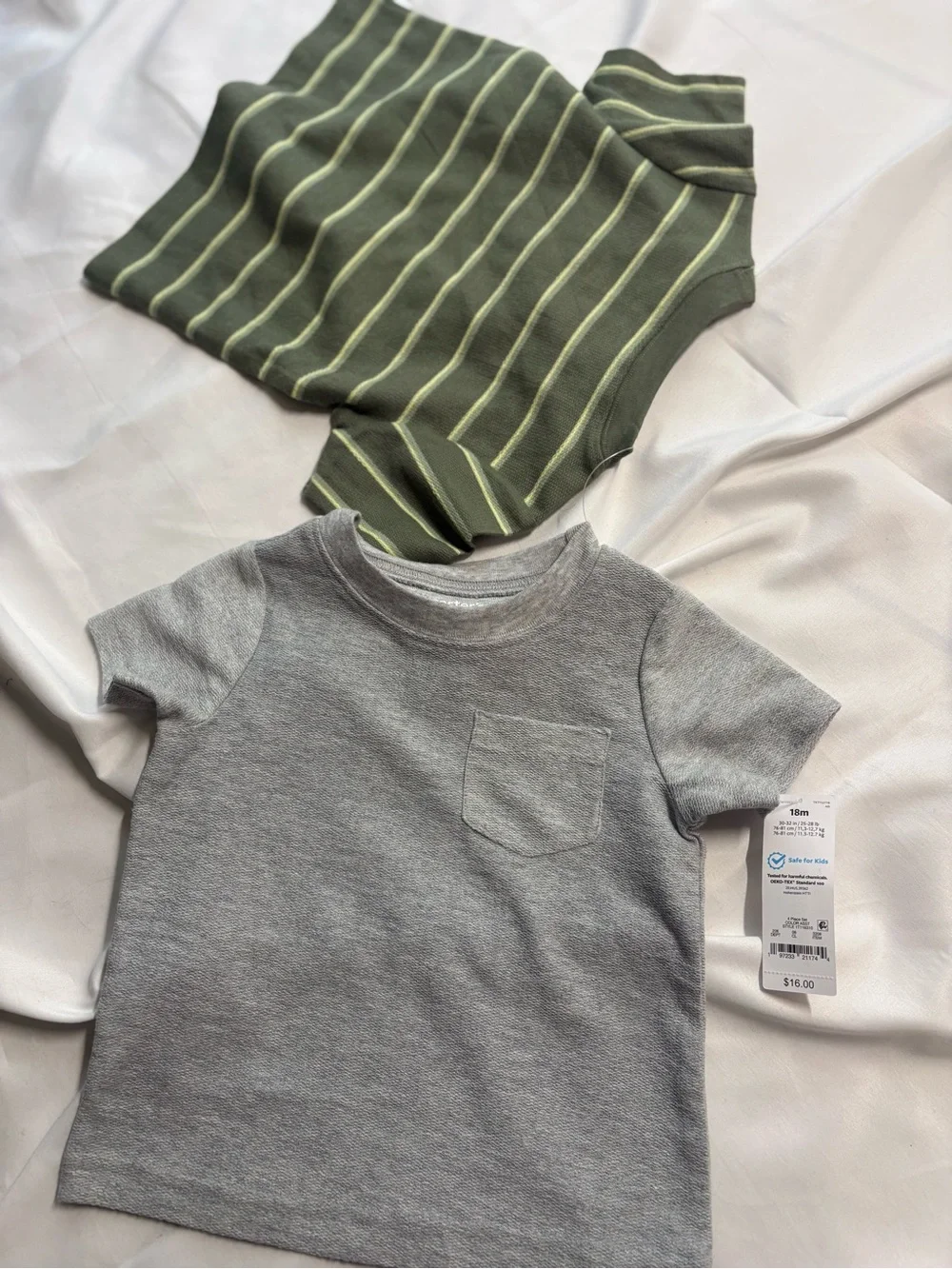 Carter's Olive Green Striped & Gray Short Sleeve Tee Set